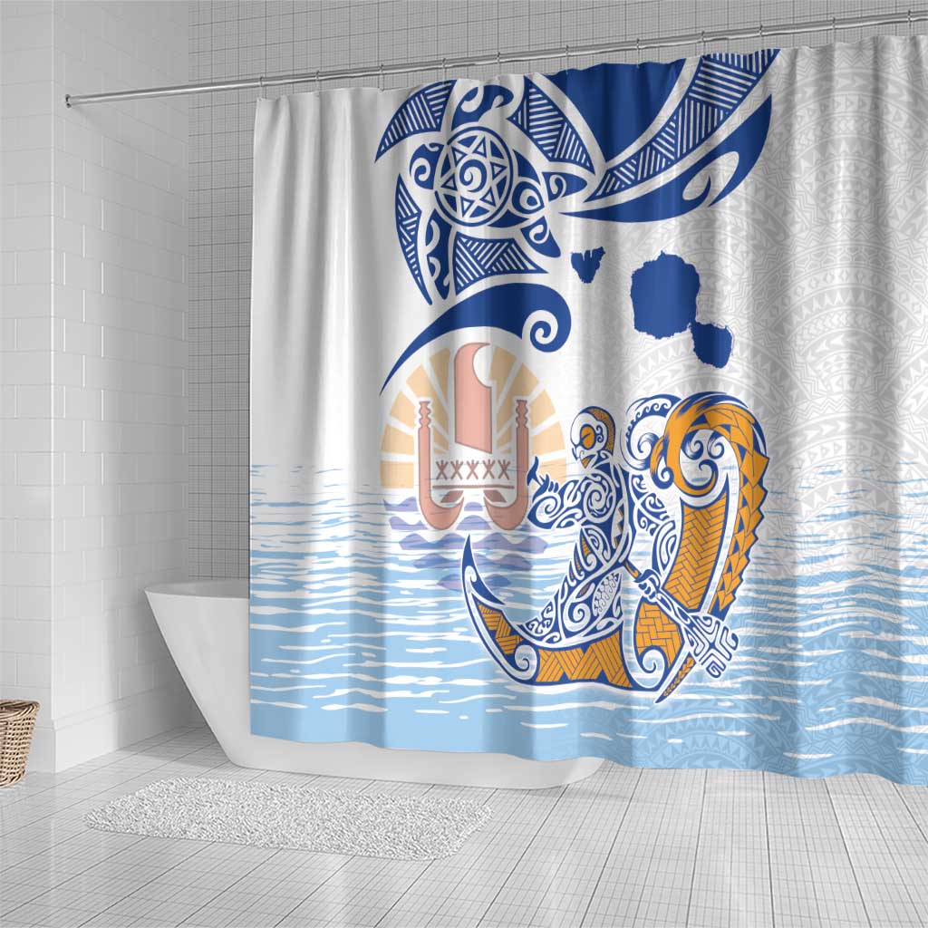 Hawaiki Nui Va'a Solo French Polynesia Shower Curtain Blue Color LT03 - Polynesian Pride