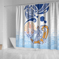 Hawaiki Nui Va'a Solo French Polynesia Shower Curtain Blue Color LT03 - Polynesian Pride