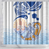 Hawaiki Nui Va'a Solo French Polynesia Shower Curtain Blue Color LT03 - Polynesian Pride