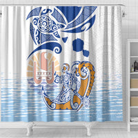 Hawaiki Nui Va'a Solo French Polynesia Shower Curtain Blue Color LT03 - Polynesian Pride