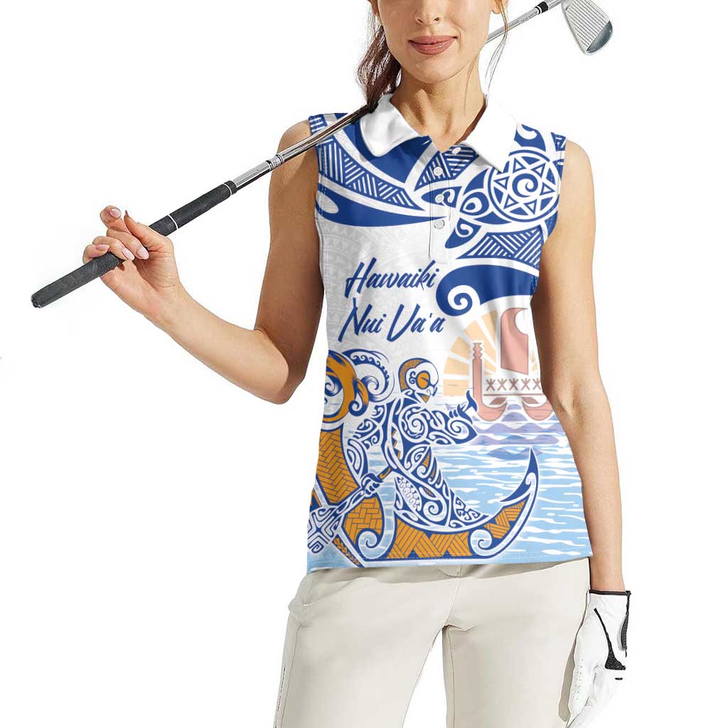 Hawaiki Nui Va'a Solo French Polynesia Women Sleeveless Polo Shirt Blue Color