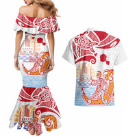 Hawaiki Nui Va'a Solo French Polynesia Couples Matching Mermaid Dress and Hawaiian Shirt Red Color LT03 - Polynesian Pride