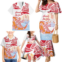 Hawaiki Nui Va'a Solo French Polynesia Family Matching Mermaid Dress and Hawaiian Shirt Red Color LT03 - Polynesian Pride