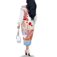 Hawaiki Nui Va'a Solo French Polynesia Family Matching Off The Shoulder Long Sleeve Dress and Hawaiian Shirt Red Color LT03 - Polynesian Pride