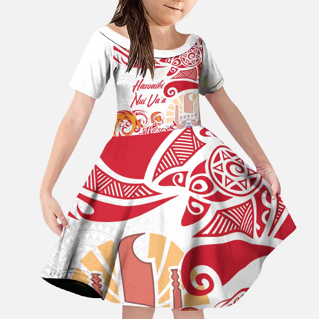 Hawaiki Nui Va'a Solo French Polynesia Family Matching Off Shoulder Maxi Dress and Hawaiian Shirt Red Color LT03 Daughter's Dress Red - Polynesian Pride
