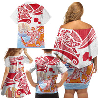 Hawaiki Nui Va'a Solo French Polynesia Family Matching Off Shoulder Short Dress and Hawaiian Shirt Red Color LT03 - Polynesian Pride