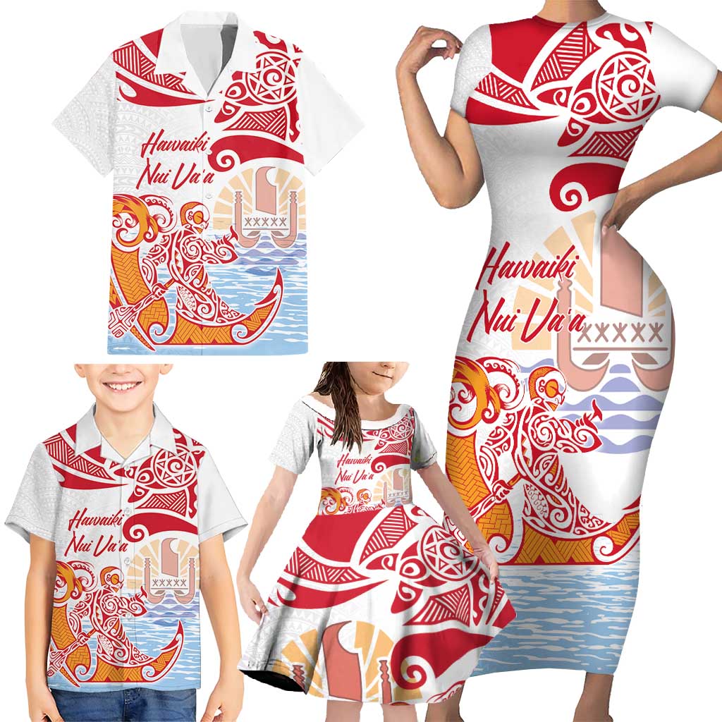 Hawaiki Nui Va'a Solo French Polynesia Family Matching Short Sleeve Bodycon Dress and Hawaiian Shirt Red Color LT03 - Polynesian Pride