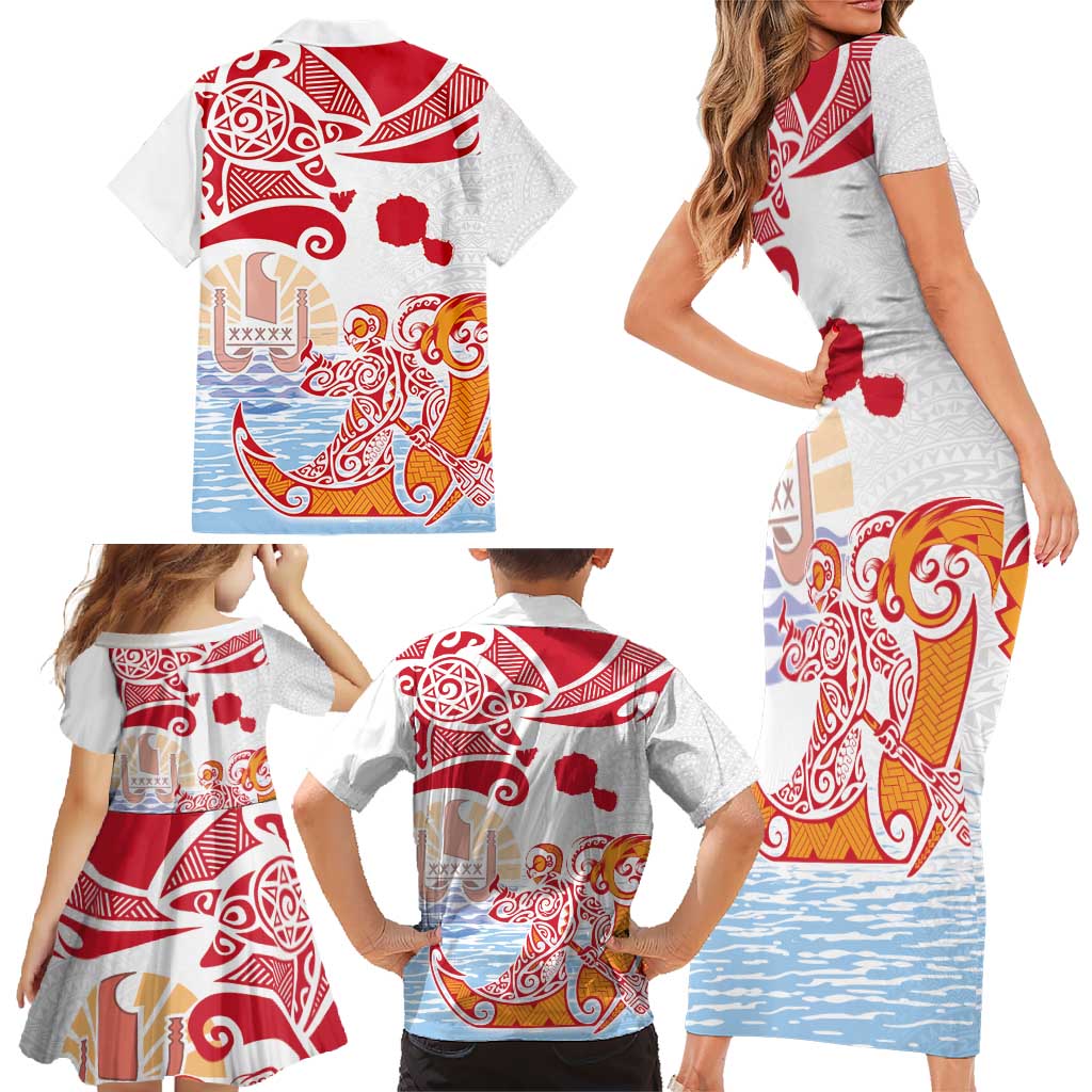 Hawaiki Nui Va'a Solo French Polynesia Family Matching Short Sleeve Bodycon Dress and Hawaiian Shirt Red Color LT03 - Polynesian Pride