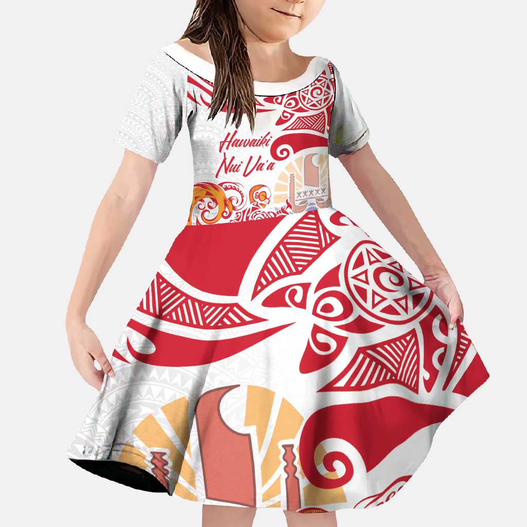 Hawaiki Nui Va'a Solo French Polynesia Family Matching Summer Maxi Dress and Hawaiian Shirt Red Color LT03 Daughter's Dress Red - Polynesian Pride