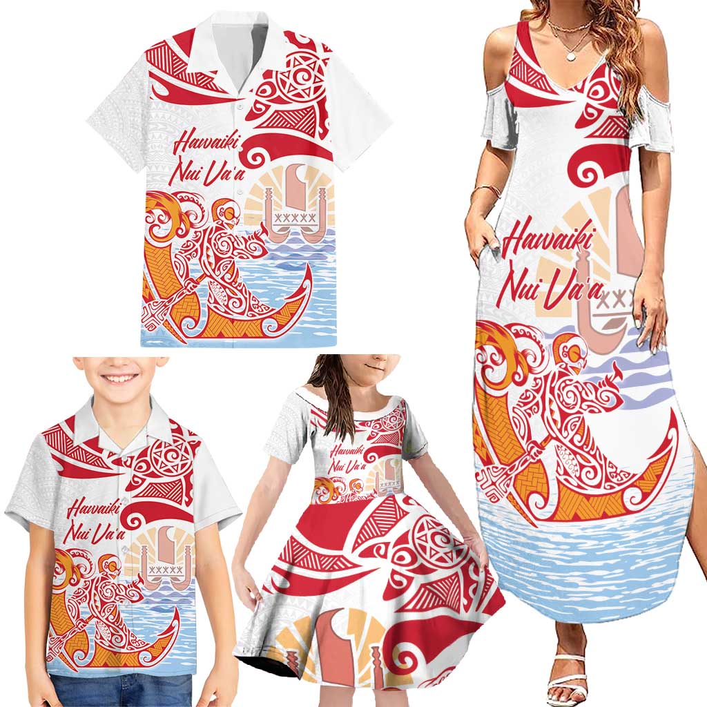 Hawaiki Nui Va'a Solo French Polynesia Family Matching Summer Maxi Dress and Hawaiian Shirt Red Color LT03 - Polynesian Pride
