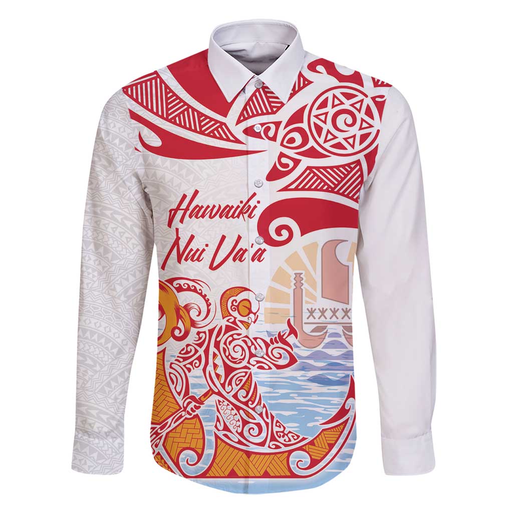 Hawaiki Nui Va'a Solo French Polynesia Family Matching Summer Maxi Dress and Hawaiian Shirt Red Color LT03 Dad's Shirt - Long Sleeve Red - Polynesian Pride