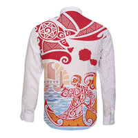 Hawaiki Nui Va'a Solo French Polynesia Long Sleeve Button Shirt Red Color LT03 - Polynesian Pride