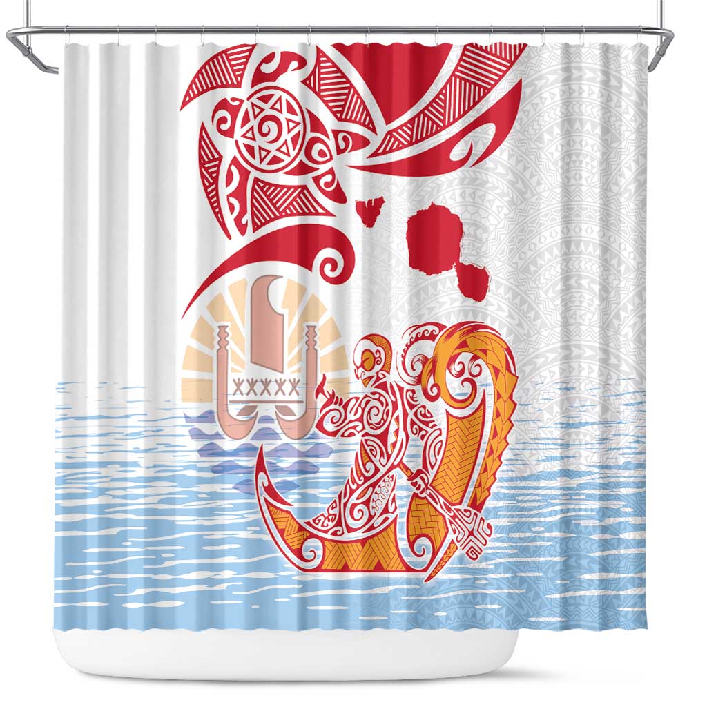Hawaiki Nui Va'a Solo French Polynesia Shower Curtain Red Color LT03 Red - Polynesian Pride