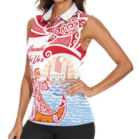 Hawaiki Nui Va'a Solo French Polynesia Women Sleeveless Polo Shirt Red Color