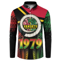 Vanuatu Constitution Day Button Sweatshirt Polynesian Tattoo and Pig Tusk Since 1979