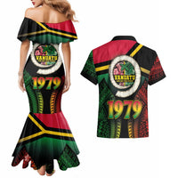 Vanuatu Constitution Day Couples Matching Mermaid Dress and Hawaiian Shirt Polynesian Tattoo and Pig Tusk Since 1979 LT03 - Polynesian Pride