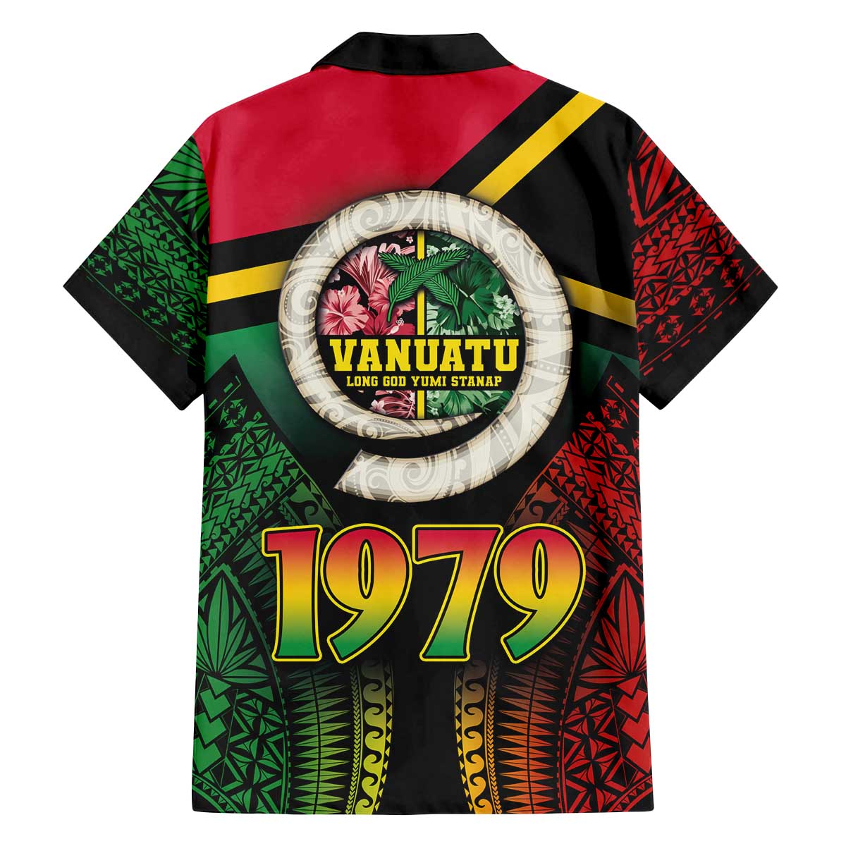Vanuatu Constitution Day Family Matching Off The Shoulder Long Sleeve Dress and Hawaiian Shirt Polynesian Tattoo and Pig Tusk Since 1979 LT03 - Polynesian Pride