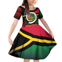 Vanuatu Constitution Day Family Matching Off Shoulder Short Dress and Hawaiian Shirt Polynesian Tattoo and Pig Tusk Since 1979 LT03 Daughter's Dress Black - Polynesian Pride