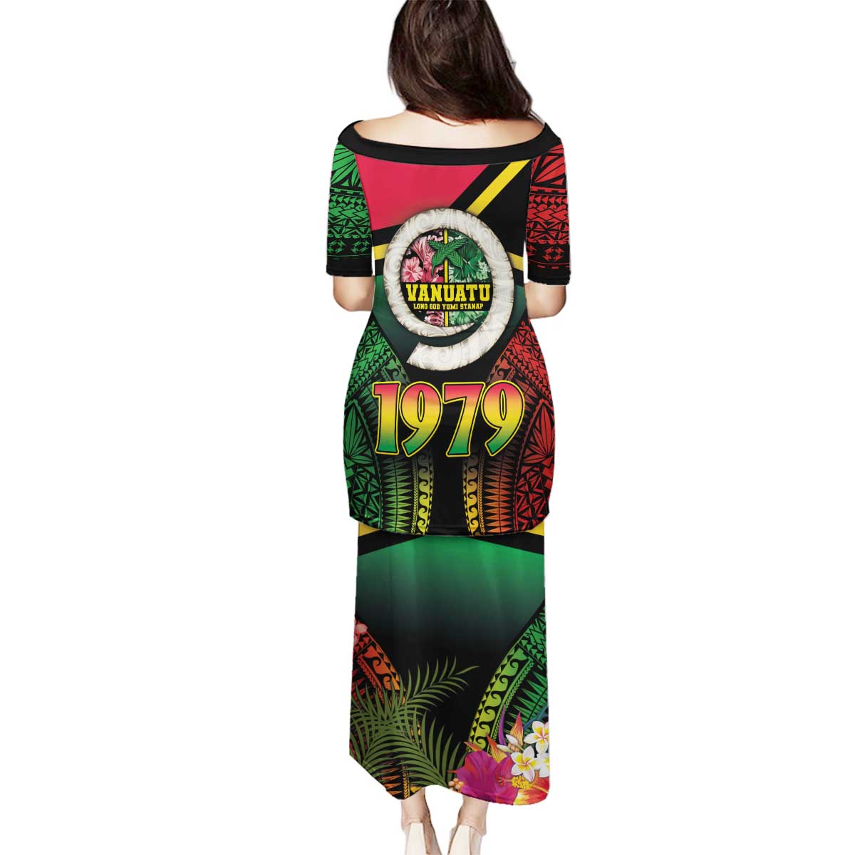 Vanuatu Constitution Day Family Matching Puletasi and Hawaiian Shirt Polynesian Tattoo and Pig Tusk Since 1979 LT03 - Polynesian Pride