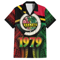 Vanuatu Constitution Day Family Matching Tank Maxi Dress and Hawaiian Shirt Polynesian Tattoo and Pig Tusk Since 1979 LT03 Dad's Shirt - Short Sleeve Black - Polynesian Pride