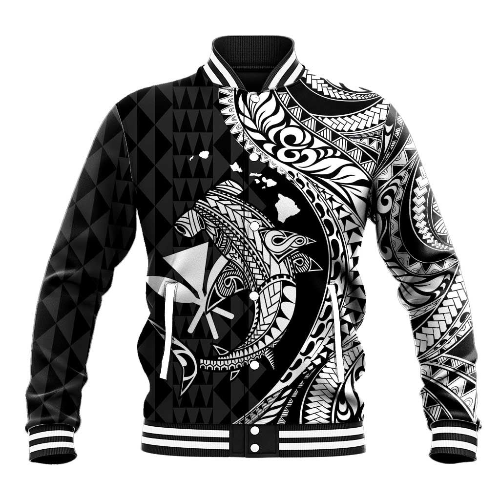 Aloha Hawaii Hammerhead Shark Baseball Jacket Black Kakau and Polynesian Tattoo LT03