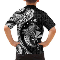 Aloha Hawaii Hammerhead Shark Family Matching Long Sleeve Bodycon Dress and Hawaiian Shirt Black Kakau and Polynesian Tattoo LT03 - Polynesian Pride