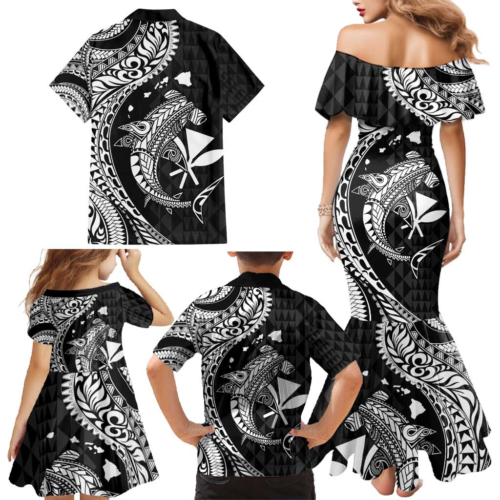 Aloha Hawaii Hammerhead Shark Family Matching Mermaid Dress and Hawaiian Shirt Black Kakau and Polynesian Tattoo LT03 - Polynesian Pride