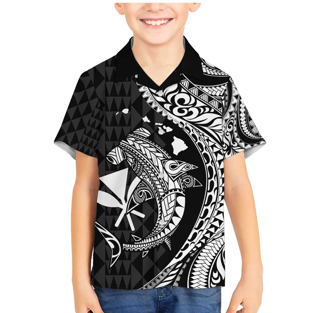 Aloha Hawaii Hammerhead Shark Family Matching Mermaid Dress and Hawaiian Shirt Black Kakau and Polynesian Tattoo LT03 Son's Shirt Black - Polynesian Pride