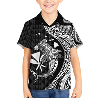 Aloha Hawaii Hammerhead Shark Family Matching Off Shoulder Maxi Dress and Hawaiian Shirt Black Kakau and Polynesian Tattoo LT03 Son's Shirt Black - Polynesian Pride