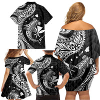 Aloha Hawaii Hammerhead Shark Family Matching Off Shoulder Short Dress and Hawaiian Shirt Black Kakau and Polynesian Tattoo LT03 - Polynesian Pride