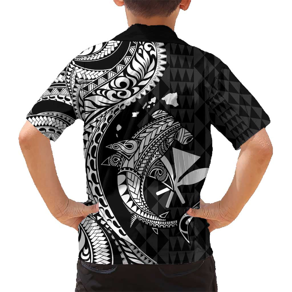 Aloha Hawaii Hammerhead Shark Family Matching Short Sleeve Bodycon Dress and Hawaiian Shirt Black Kakau and Polynesian Tattoo LT03 - Polynesian Pride