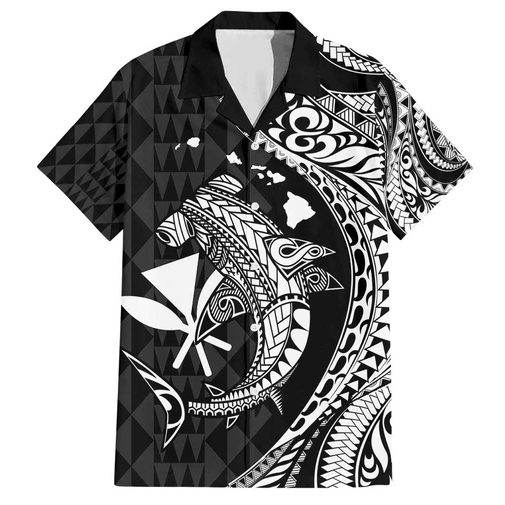 Aloha Hawaii Hammerhead Shark Family Matching Short Sleeve Bodycon Dress and Hawaiian Shirt Black Kakau and Polynesian Tattoo LT03 Dad's Shirt - Short Sleeve Black - Polynesian Pride