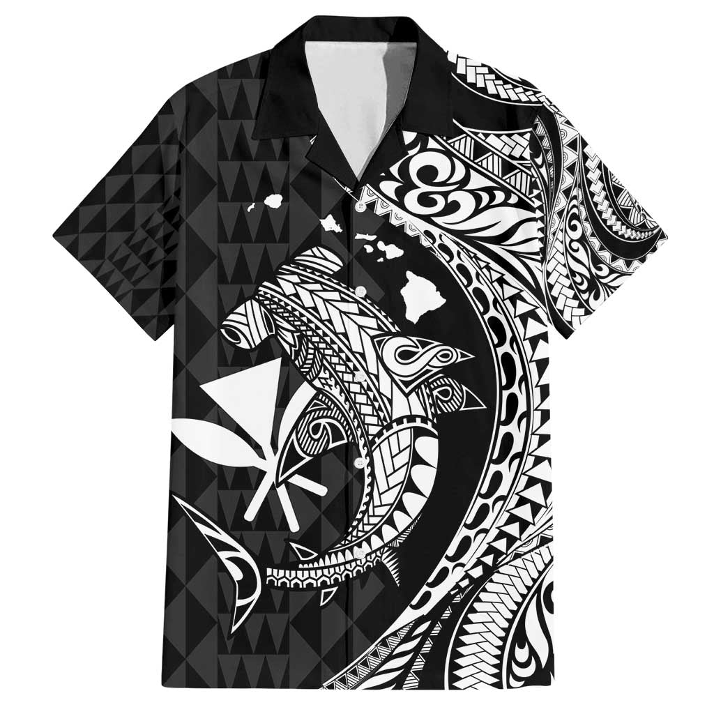 Aloha Hawaii Hammerhead Shark Family Matching Summer Maxi Dress and Hawaiian Shirt Black Kakau and Polynesian Tattoo LT03 Dad's Shirt - Short Sleeve Black - Polynesian Pride