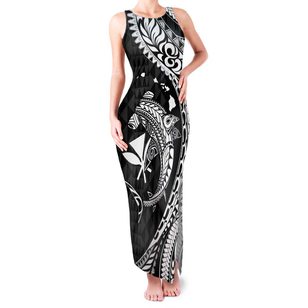 Aloha Hawaii Hammerhead Shark Family Matching Tank Maxi Dress and Hawaiian Shirt Black Kakau and Polynesian Tattoo LT03 Mom's Dress Black - Polynesian Pride