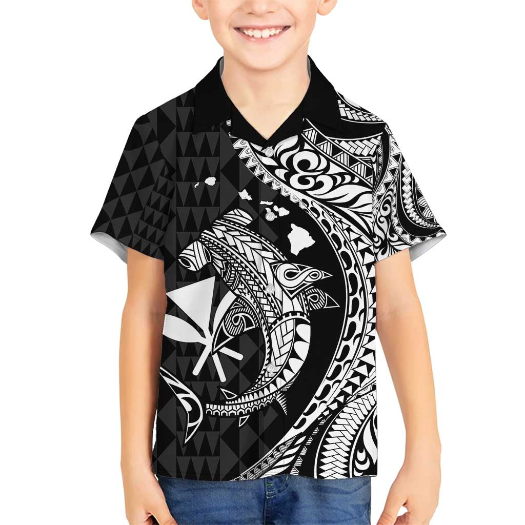 Aloha Hawaii Hammerhead Shark Family Matching Tank Maxi Dress and Hawaiian Shirt Black Kakau and Polynesian Tattoo LT03 Son's Shirt Black - Polynesian Pride