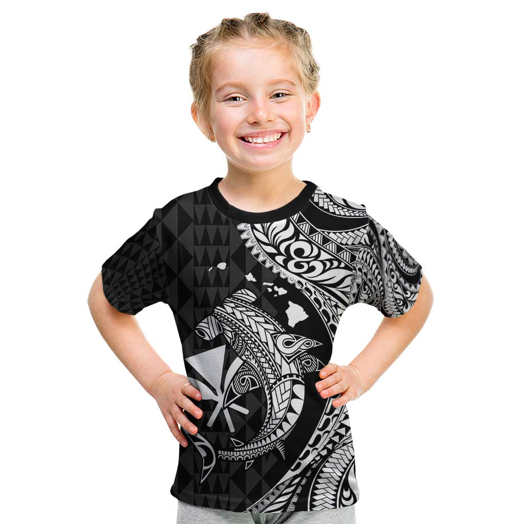Aloha Hawaii Hammerhead Shark Kid T Shirt Black Kakau and Polynesian Tattoo LT03