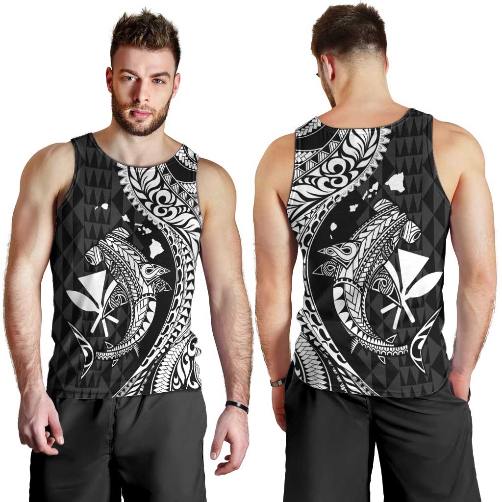 Aloha Hawaii Hammerhead Shark Men Tank Top Black Kakau and Polynesian Tattoo LT03