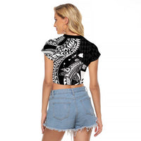 Aloha Hawaii Hammerhead Shark Raglan Cropped T Shirt Black Kakau and Polynesian Tattoo LT03