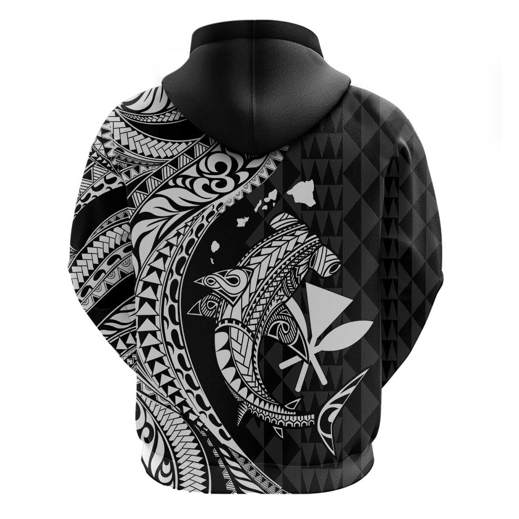 Aloha Hawaii Hammerhead Shark Zip Hoodie Black Kakau and Polynesian Tattoo LT03