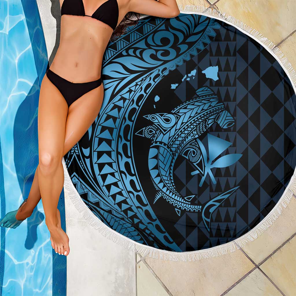Aloha Hawaii Hammerhead Shark Beach Blanket Blue Kakau and Polynesian Tattoo LT03