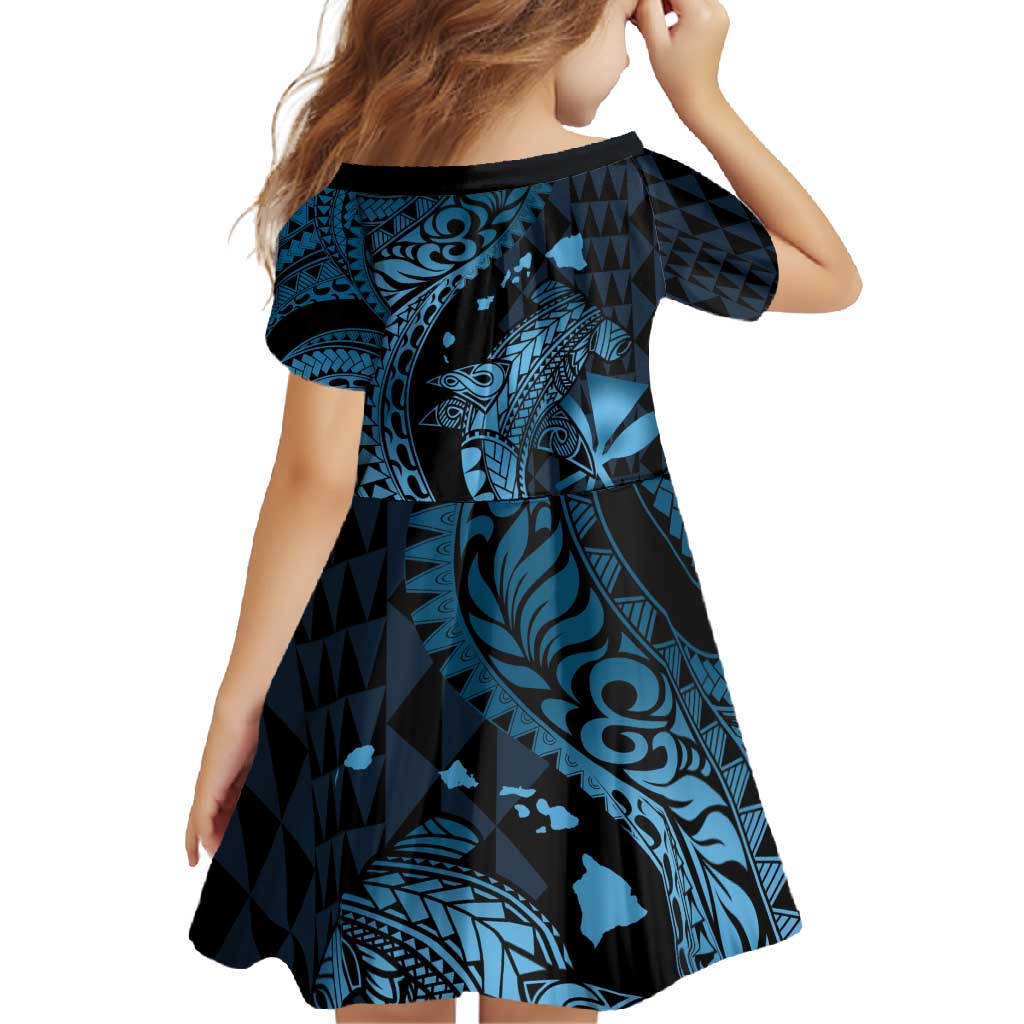 Aloha Hawaii Hammerhead Shark Family Matching Mermaid Dress and Hawaiian Shirt Blue Kakau and Polynesian Tattoo LT03 - Polynesian Pride