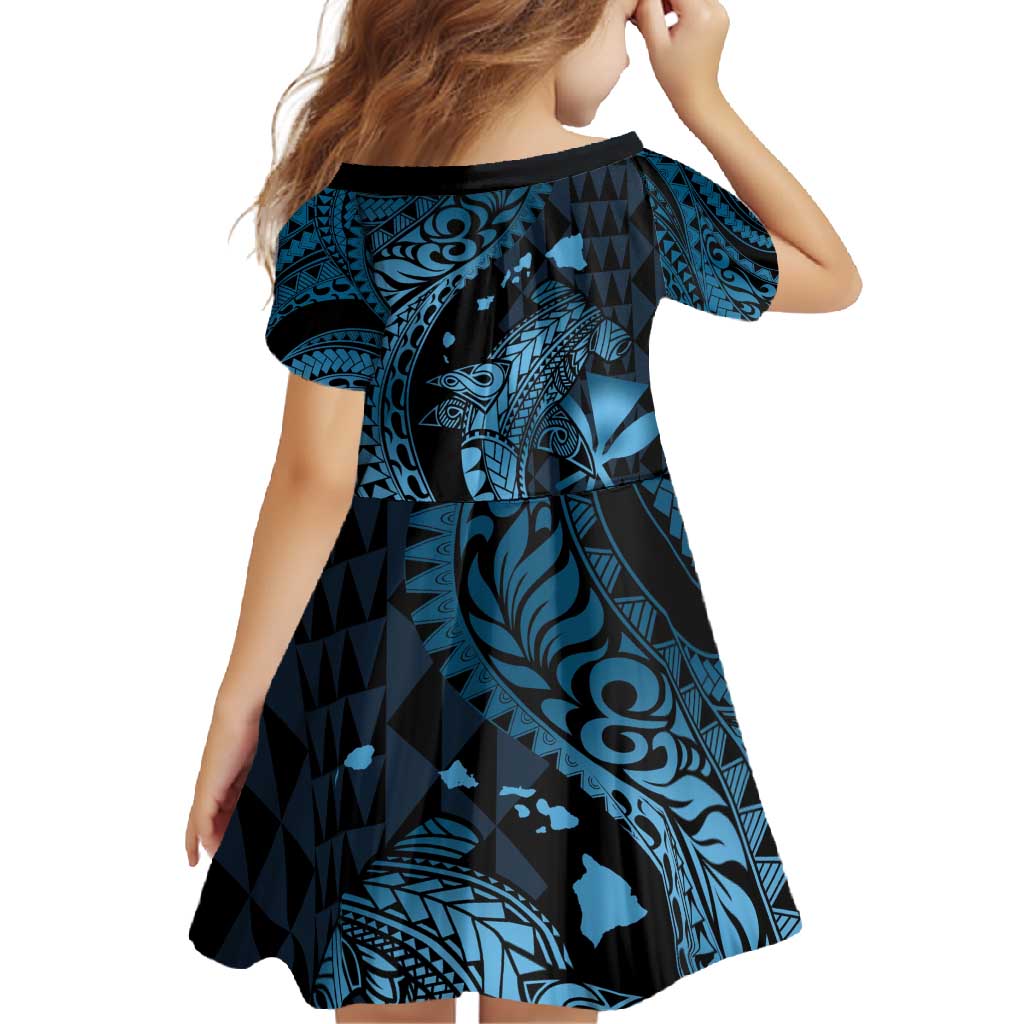 Aloha Hawaii Hammerhead Shark Family Matching Off Shoulder Maxi Dress and Hawaiian Shirt Blue Kakau and Polynesian Tattoo LT03 - Polynesian Pride