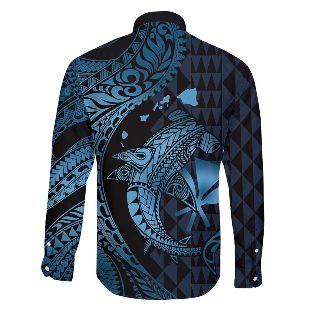 Aloha Hawaii Hammerhead Shark Family Matching Off Shoulder Maxi Dress and Hawaiian Shirt Blue Kakau and Polynesian Tattoo LT03 - Polynesian Pride