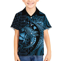 Aloha Hawaii Hammerhead Shark Family Matching Off Shoulder Maxi Dress and Hawaiian Shirt Blue Kakau and Polynesian Tattoo LT03 Son's Shirt Blue - Polynesian Pride