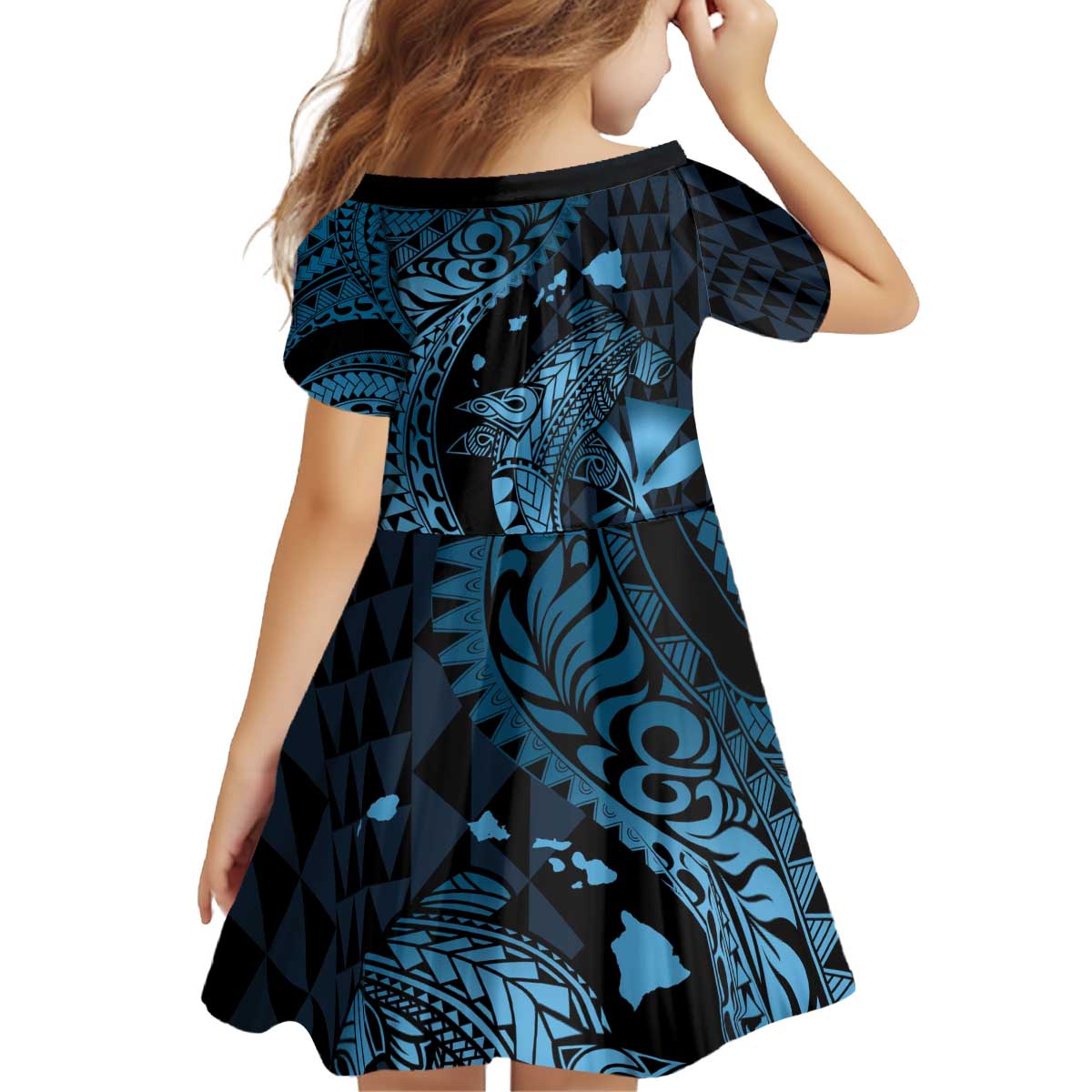 Aloha Hawaii Hammerhead Shark Family Matching Puletasi and Hawaiian Shirt Blue Kakau and Polynesian Tattoo LT03 - Polynesian Pride