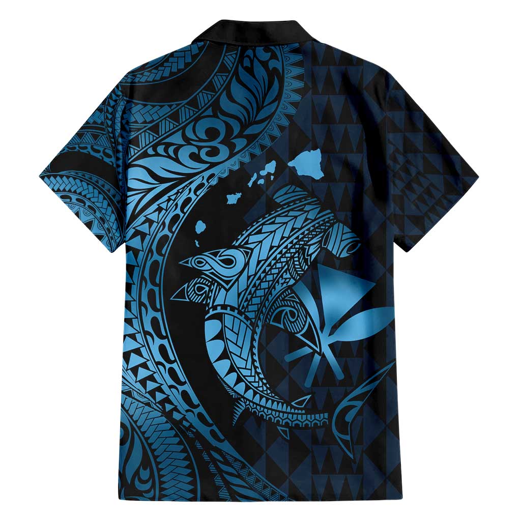 Aloha Hawaii Hammerhead Shark Family Matching Short Sleeve Bodycon Dress and Hawaiian Shirt Blue Kakau and Polynesian Tattoo LT03 - Polynesian Pride