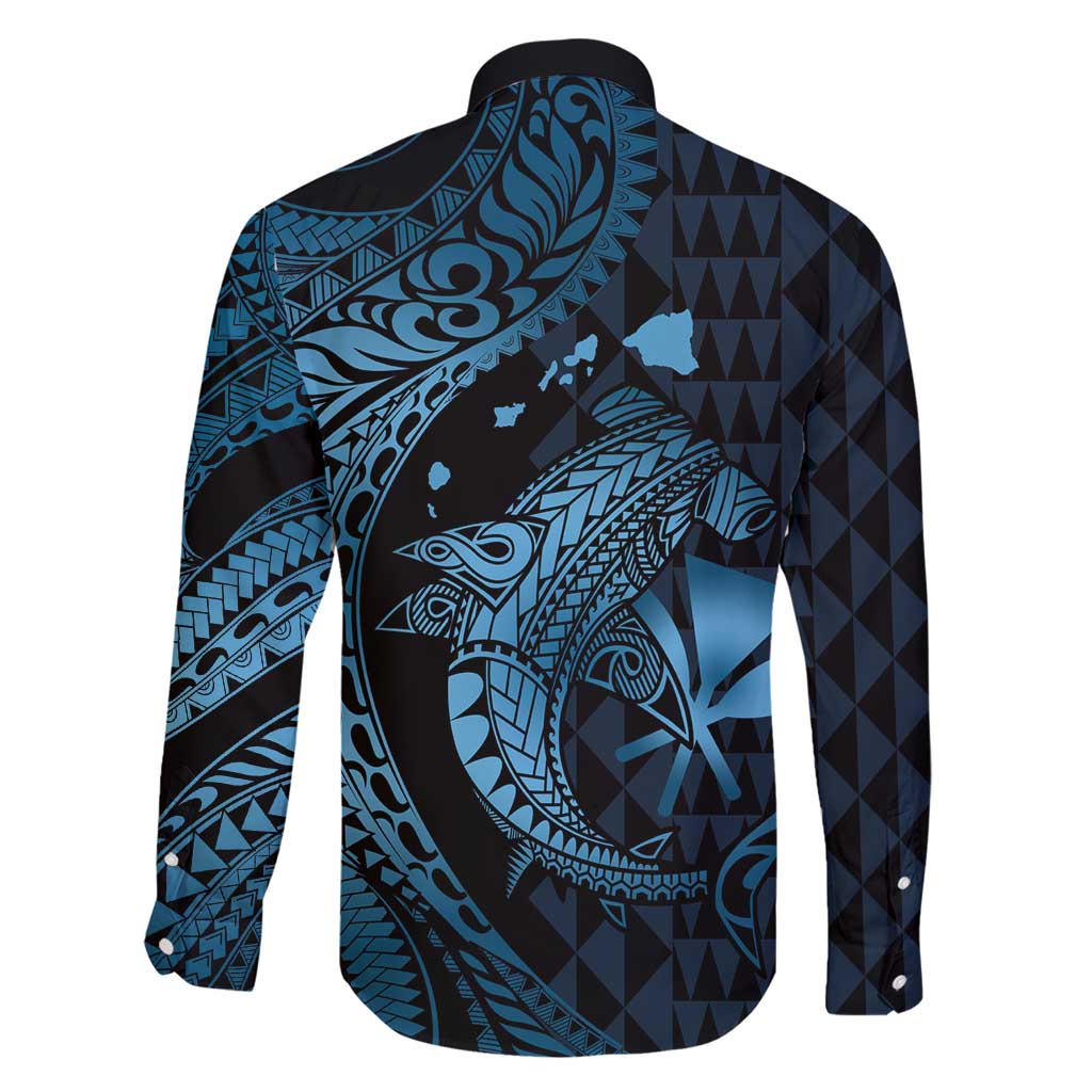 Aloha Hawaii Hammerhead Shark Family Matching Short Sleeve Bodycon Dress and Hawaiian Shirt Blue Kakau and Polynesian Tattoo LT03 - Polynesian Pride