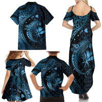 Aloha Hawaii Hammerhead Shark Family Matching Summer Maxi Dress and Hawaiian Shirt Blue Kakau and Polynesian Tattoo LT03 - Polynesian Pride
