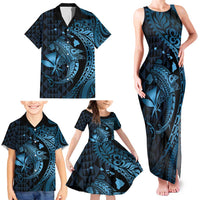 Aloha Hawaii Hammerhead Shark Family Matching Tank Maxi Dress and Hawaiian Shirt Blue Kakau and Polynesian Tattoo LT03 - Polynesian Pride