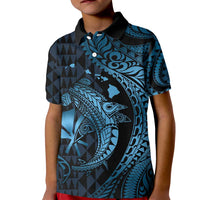 Aloha Hawaii Hammerhead Shark Kid Polo Shirt Blue Kakau and Polynesian Tattoo LT03
